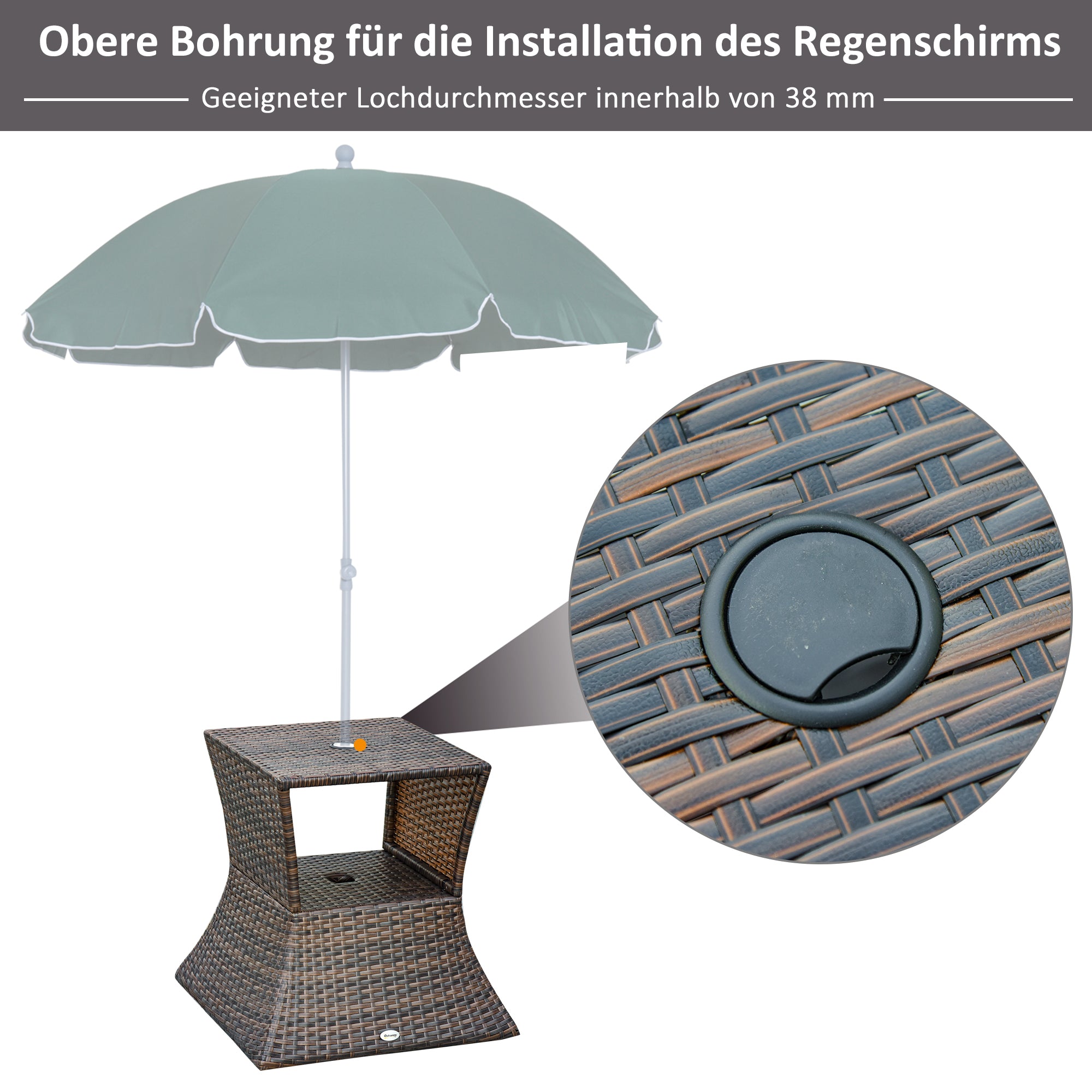 Garden Side Table Umbrella Stand Garden Furniture Terrace Pool Polyrattan Brown 54 x 54 x 55 cm