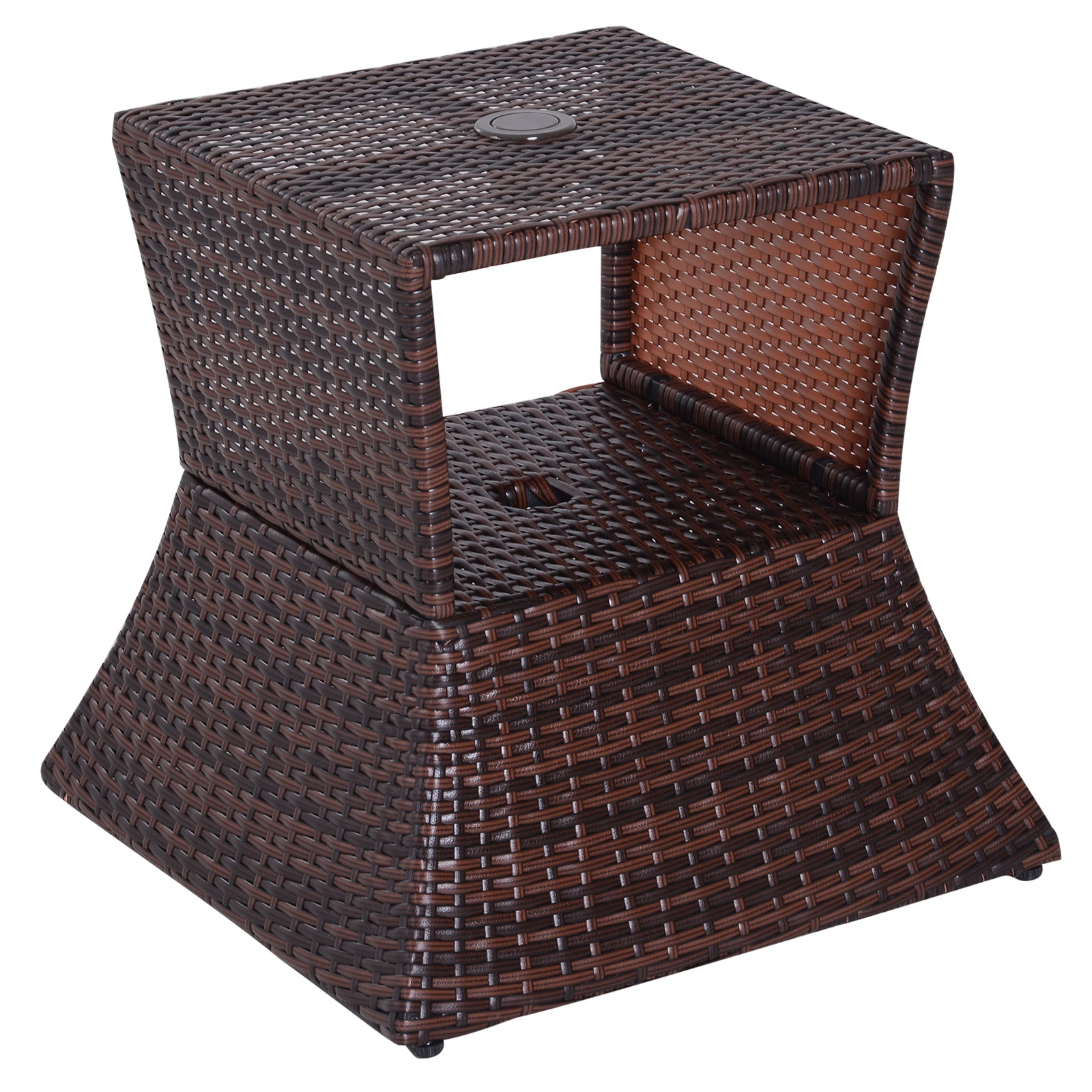Garden Side Table Umbrella Stand Garden Furniture Terrace Pool Polyrattan Brown 54 x 54 x 55 cm
