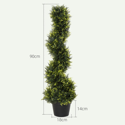 Set of 2 large artificial cedar trees 90 cm artificial plant, plastic artificial cedar plants in pots, spiral plant realistic for living room bedroom office garden modern decoration