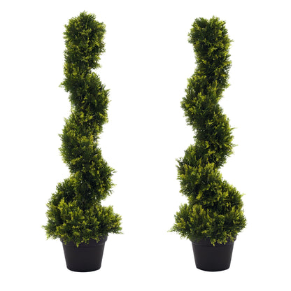 Set of 2 large artificial cedar trees 90 cm artificial plant, plastic artificial cedar plants in pots, spiral plant realistic for living room bedroom office garden modern decoration