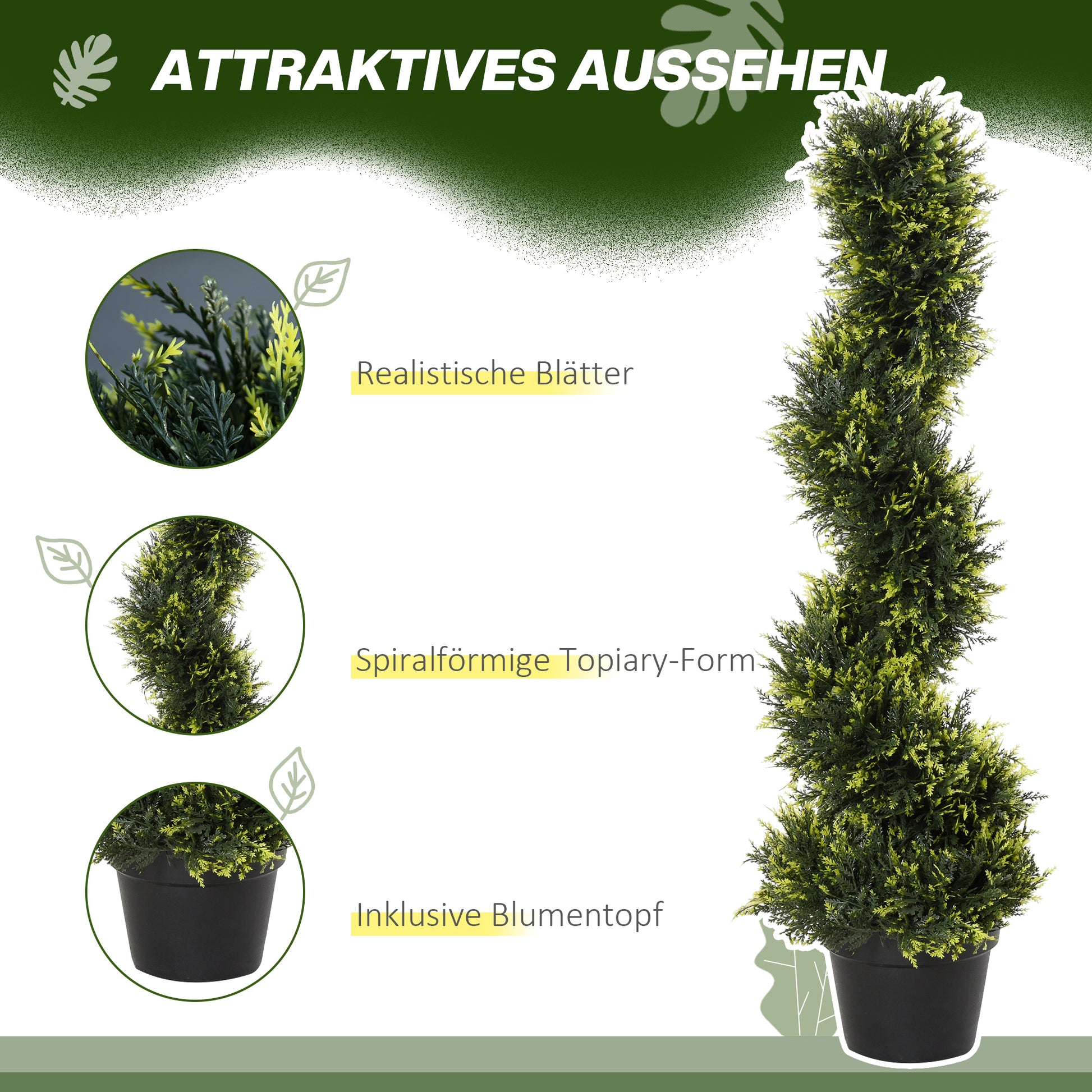 Set of 2 large artificial cedar trees 90 cm artificial plant, plastic artificial cedar plants in pots, spiral plant realistic for living room bedroom office garden modern decoration