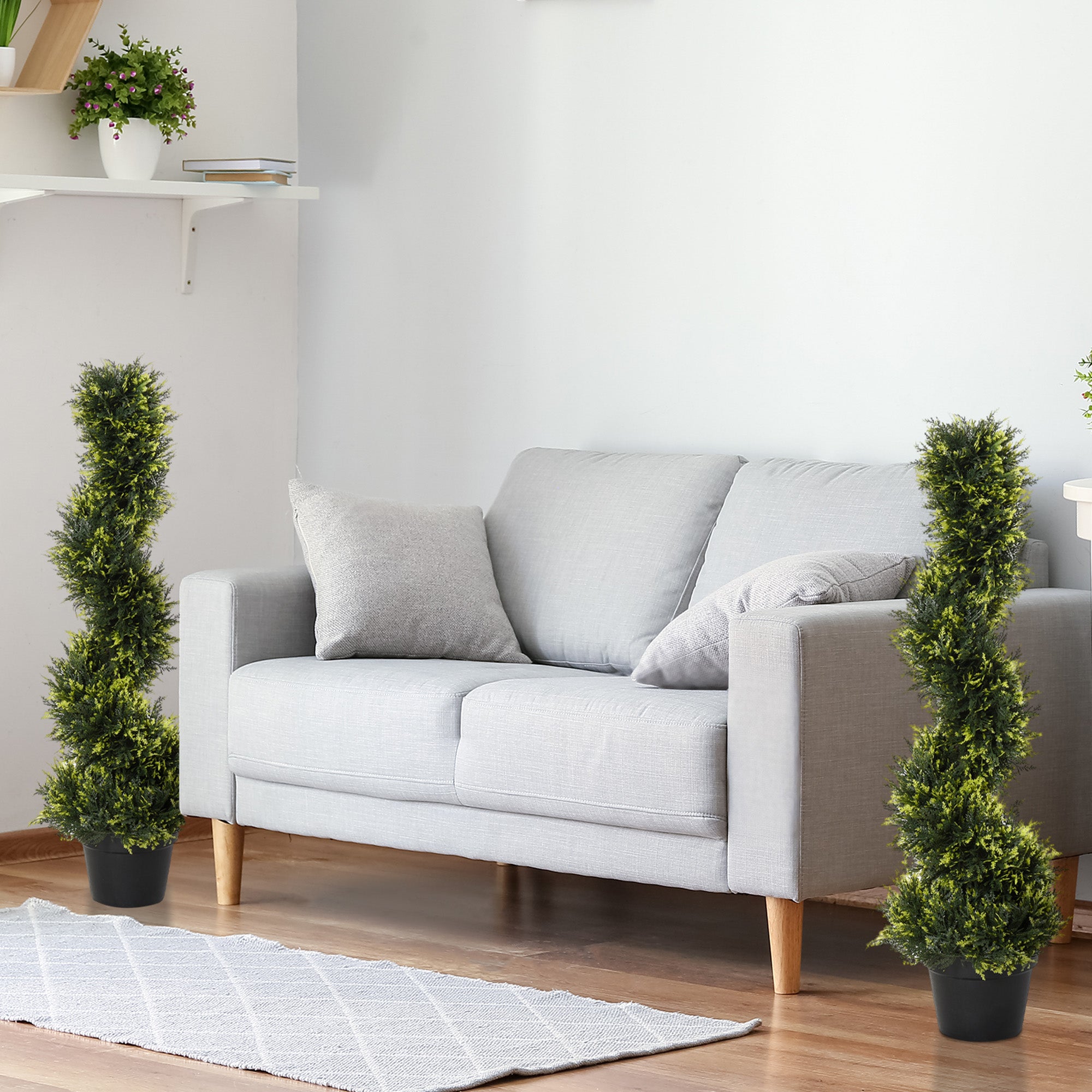 Set of 2 large artificial cedar trees 90 cm artificial plant, plastic artificial cedar plants in pots, spiral plant realistic for living room bedroom office garden modern decoration