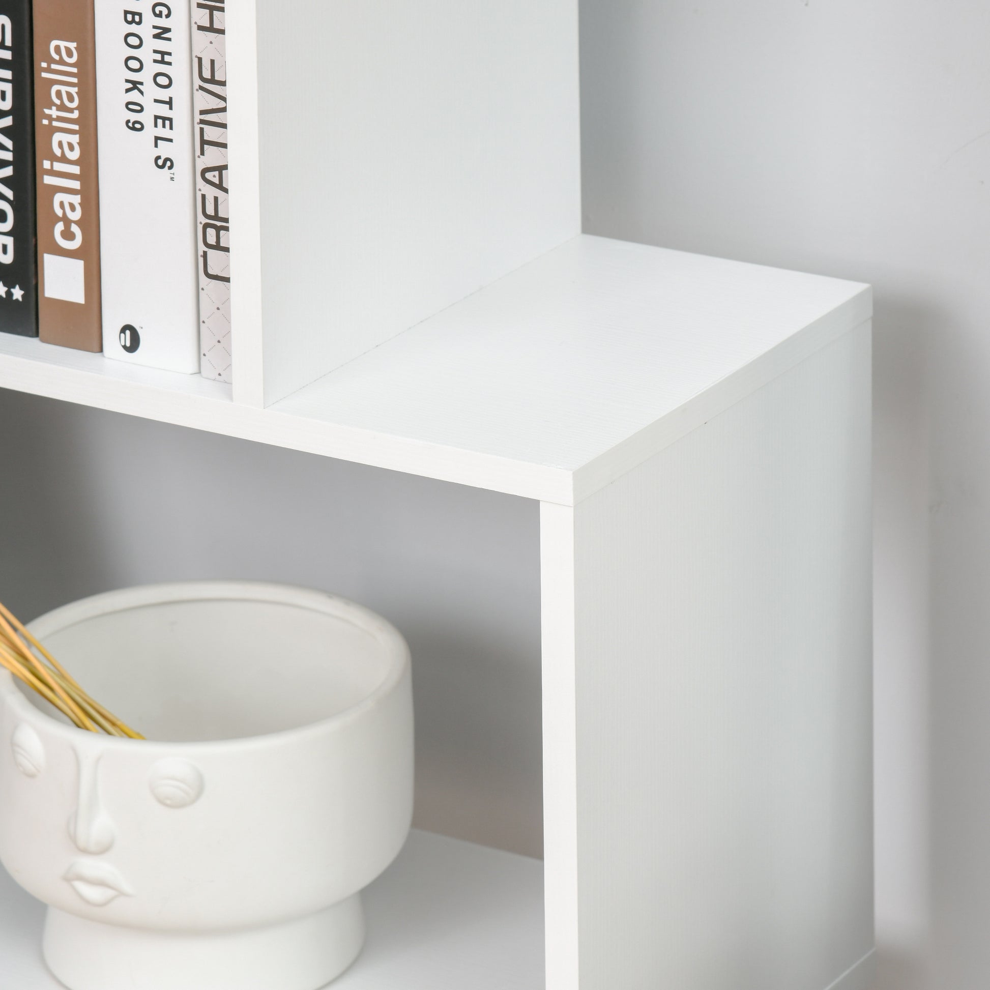 Bookcase Shelf 6 Shelves Wood S Shape 80x24x191 cm Shelves White
