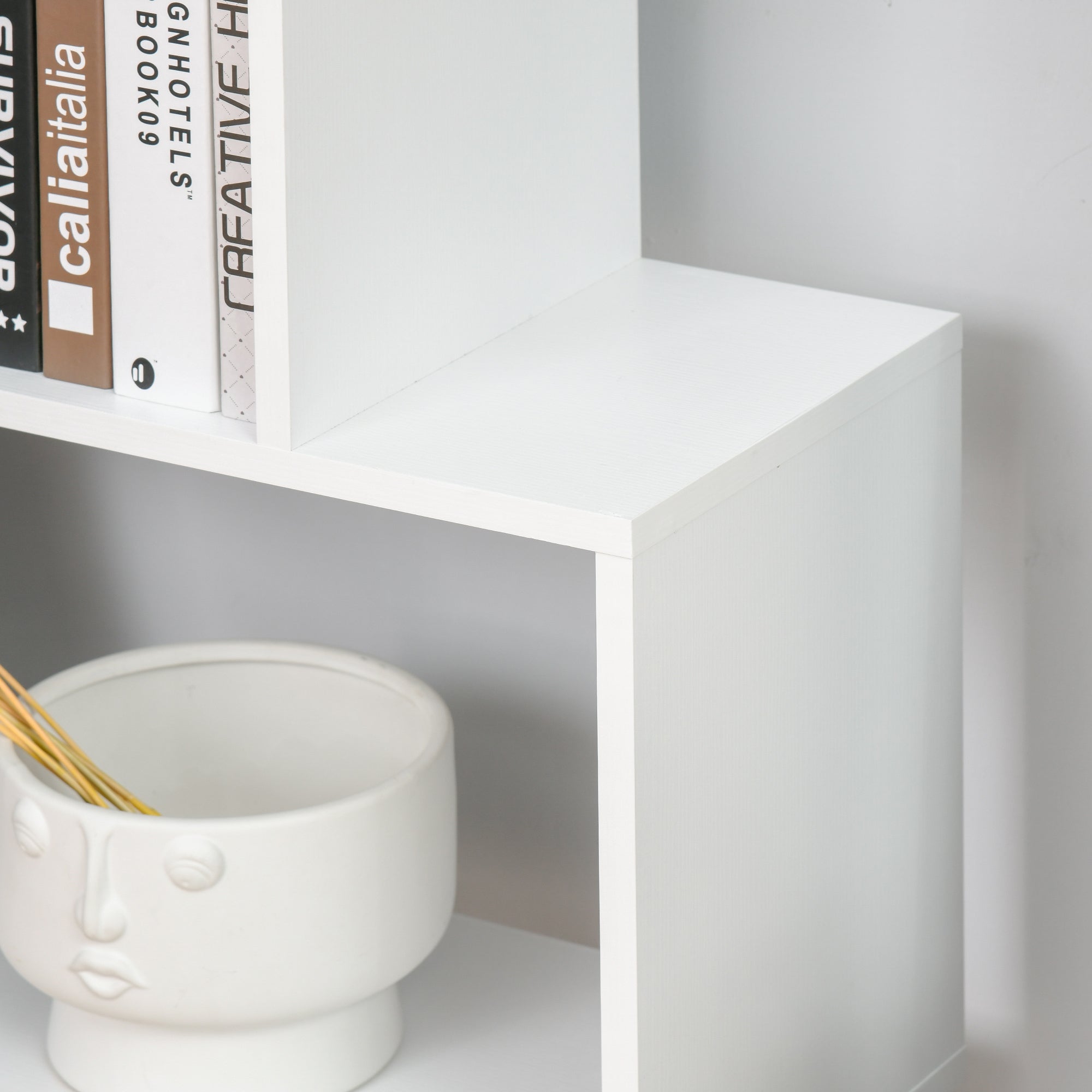 Bookcase Shelf 6 Shelves Wood S Shape 80x24x191 cm Shelves White