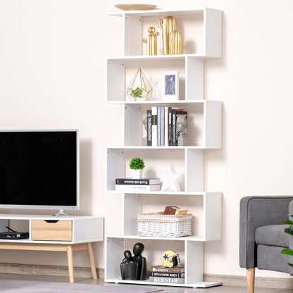 Bookcase Shelf 6 Shelves Wood S Shape 80x24x191 cm Shelves White