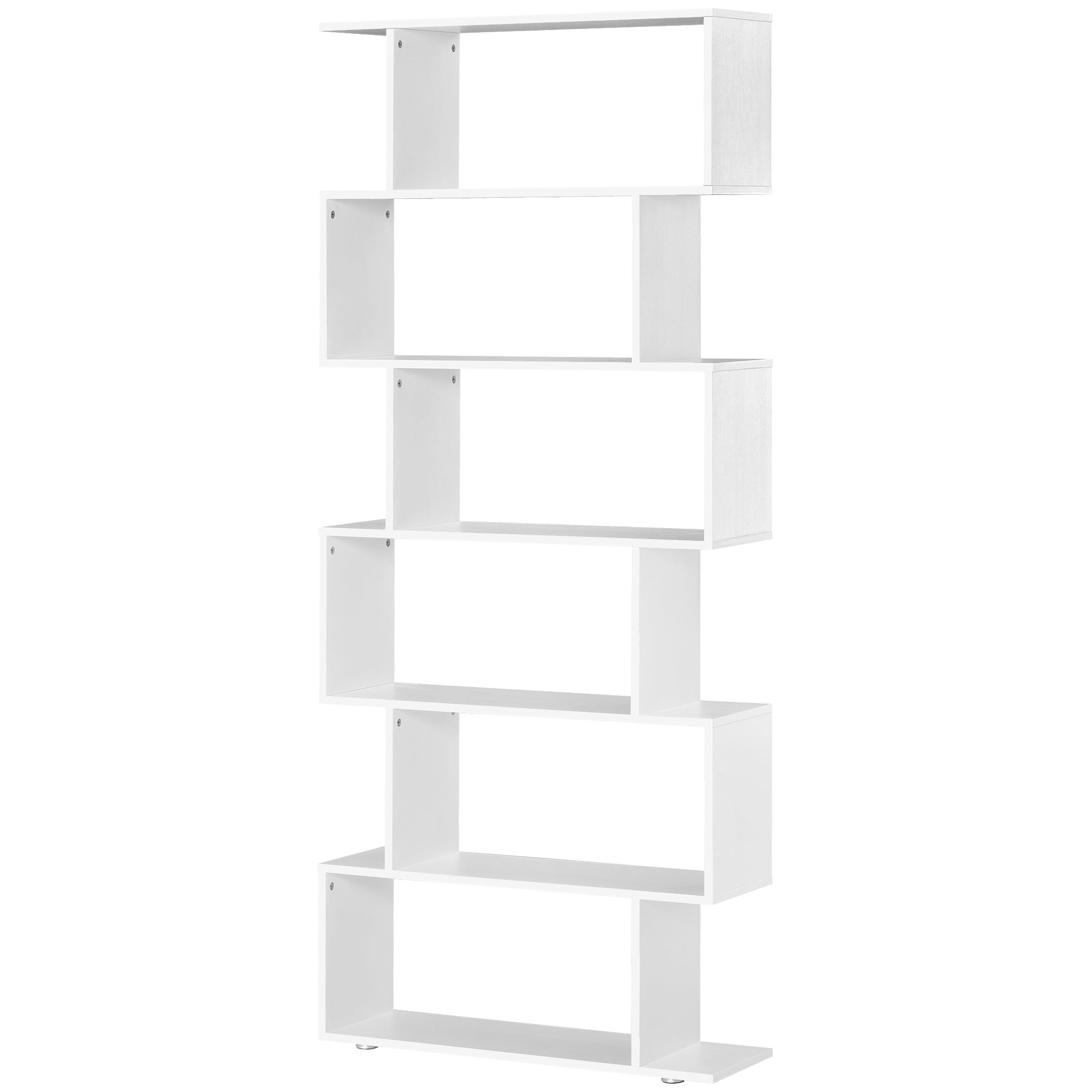 Bookcase Shelf 6 Shelves Wood S Shape 80x24x191 cm Shelves White