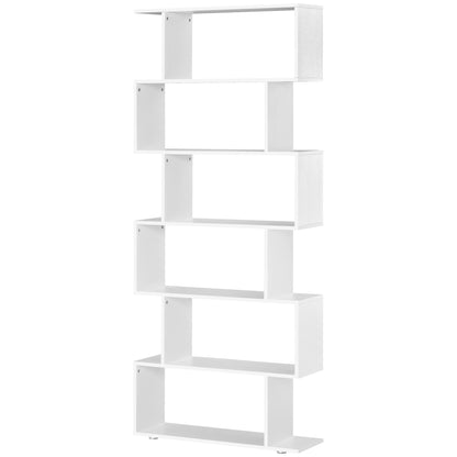 Bookcase Shelf 6 Shelves Wood S Shape 80x24x191 cm Shelves White