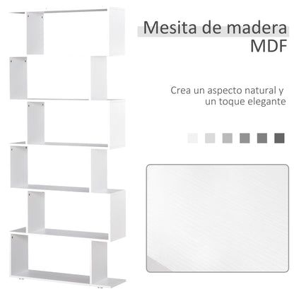 Bookcase Shelf 6 Shelves Wood S Shape 80x24x191 cm Shelves White