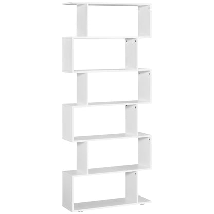 Bookcase Shelf 6 Shelves Wood S Shape 80x24x191 cm Shelves White