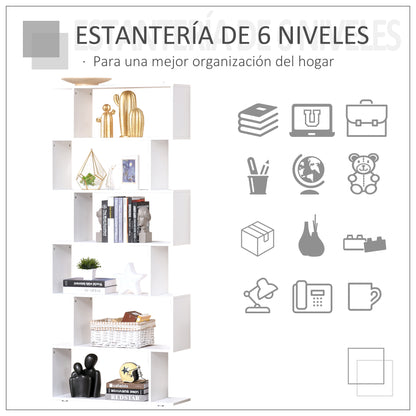 Bookcase Shelf 6 Shelves Wood S Shape 80x24x191 cm Shelves White