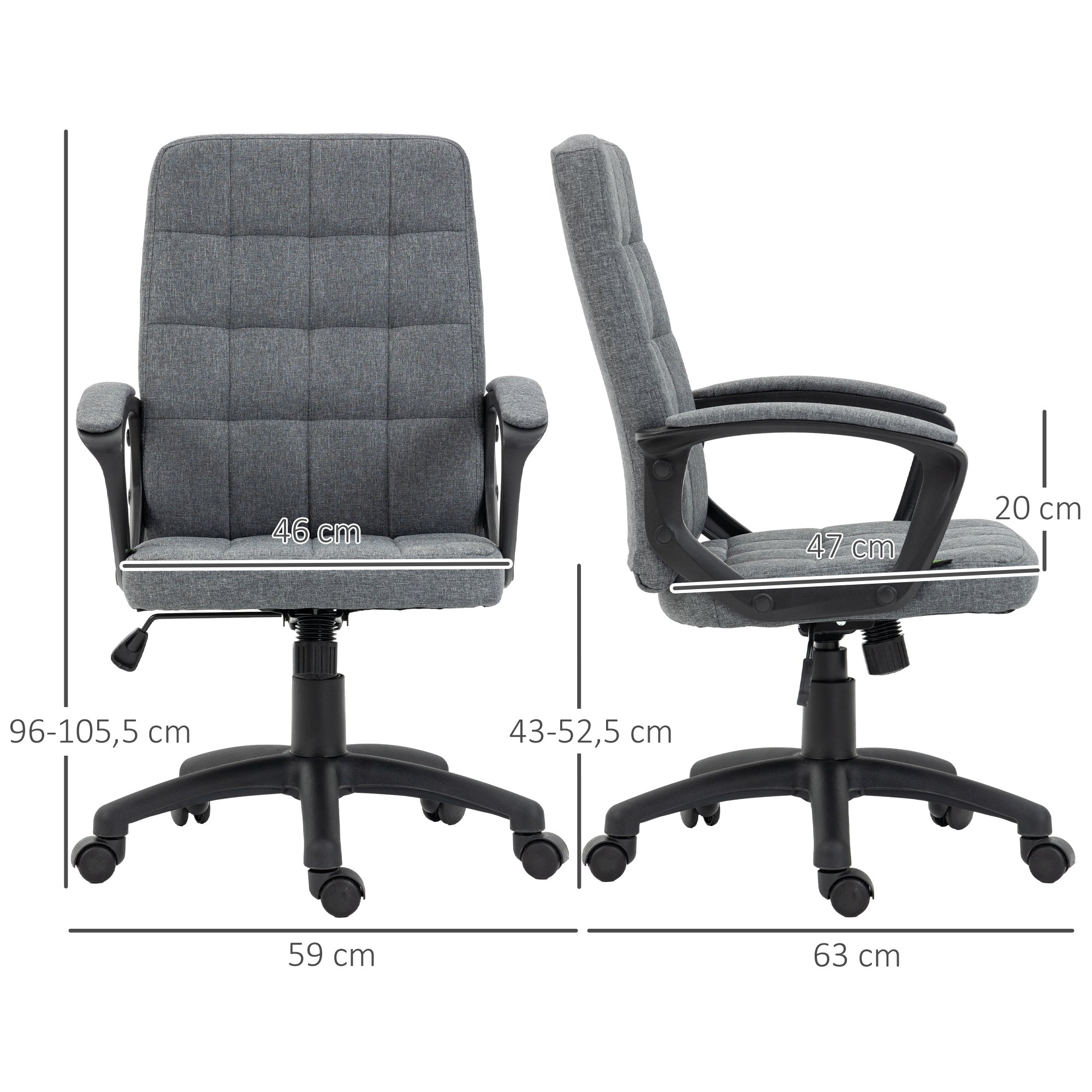 Office Chair Swivel Desk Chair with Adjustable Height and Armrests Modern Style 120 kg Load Capacity for Study 59x63x96-105.5 cm Dark Gray