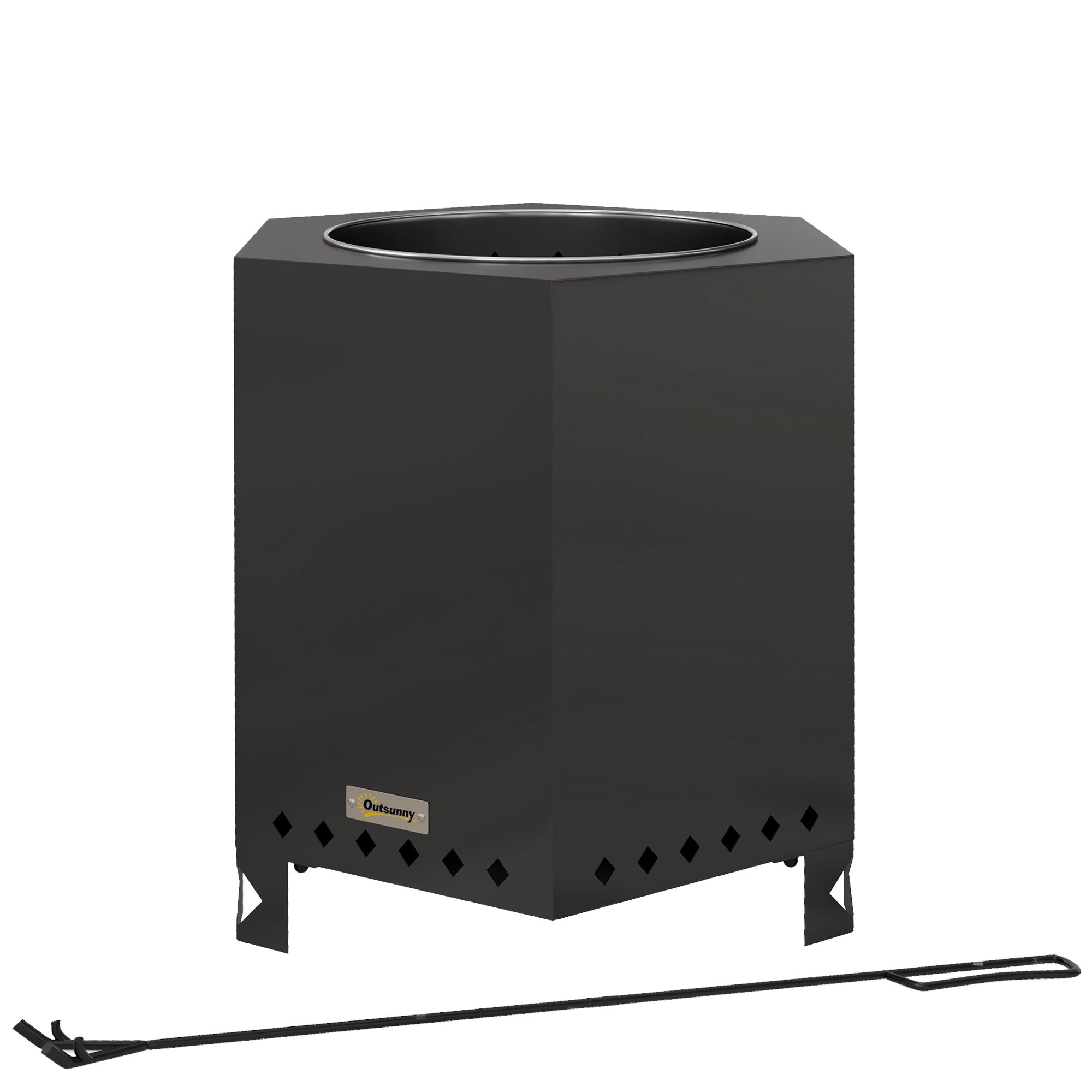 Fire Pit, Smokeless Table Fire, Fire Pit with Poker, Fire Basket for Garden, Camping, Patio, Metal, Black