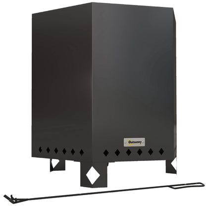 Fire Pit, Smokeless Table Fire, Fire Pit with Poker, Fire Basket for Garden, Camping, Patio, Metal, Black