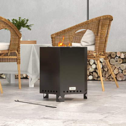 Fire Pit, Smokeless Table Fire, Fire Pit with Poker, Fire Basket for Garden, Camping, Patio, Metal, Black