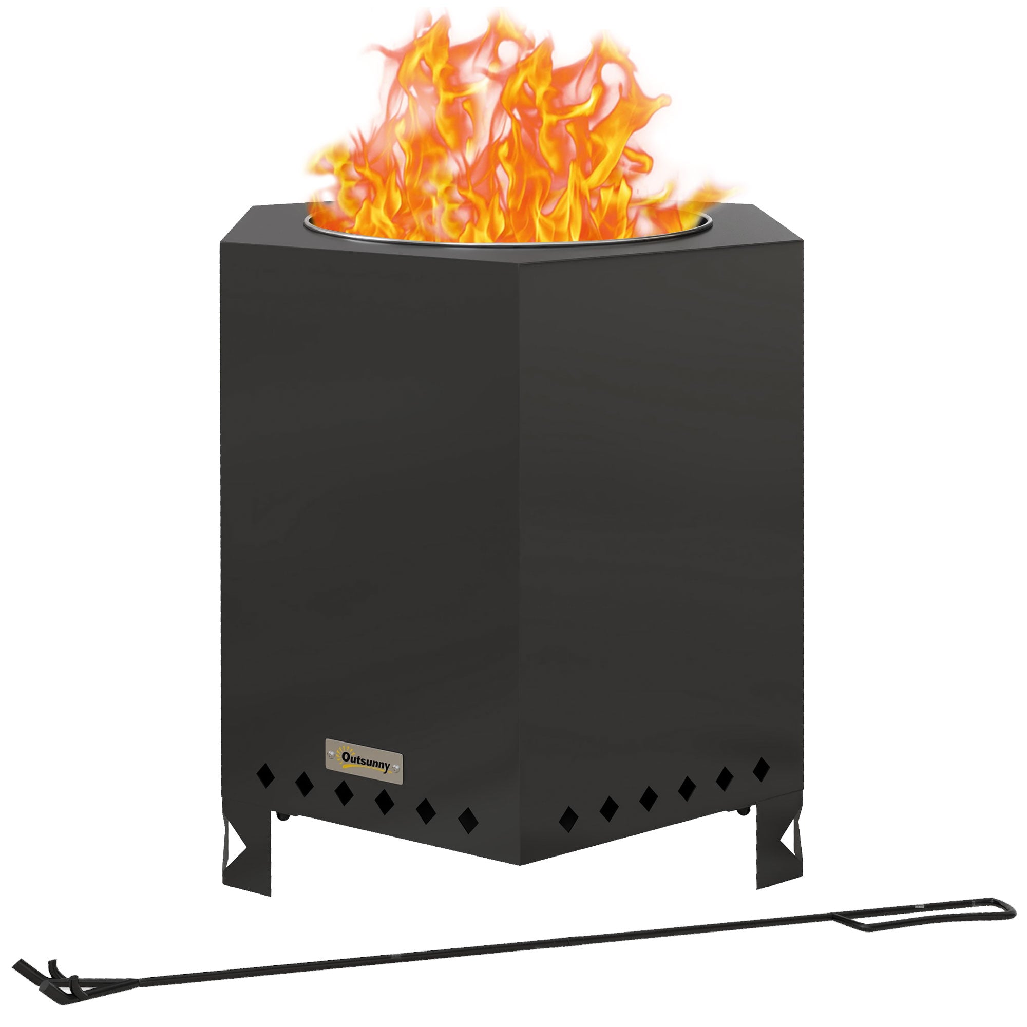 Fire Pit, Smokeless Table Fire, Fire Pit with Poker, Fire Basket for Garden, Camping, Patio, Metal, Black