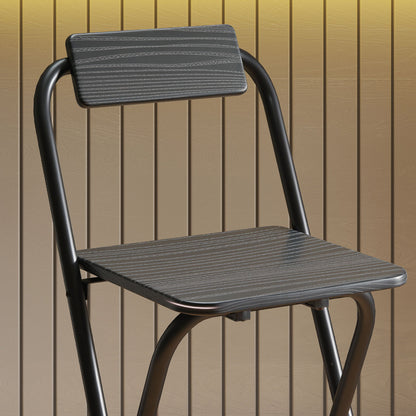 Set of 2 foldable bar stools, bar chairs, high kitchen chairs with backrest and footrest, steel frame, 87 cm high, black