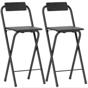Set of 2 foldable bar stools, bar chairs, high kitchen chairs with backrest and footrest, steel frame, 87 cm high, black