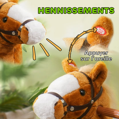 Children's Ride-On Horse, Horse on Wheels, with Raised Saddle, Sound Effect, for Children 3-5 Years Old, Max Load 60 kg, Brown