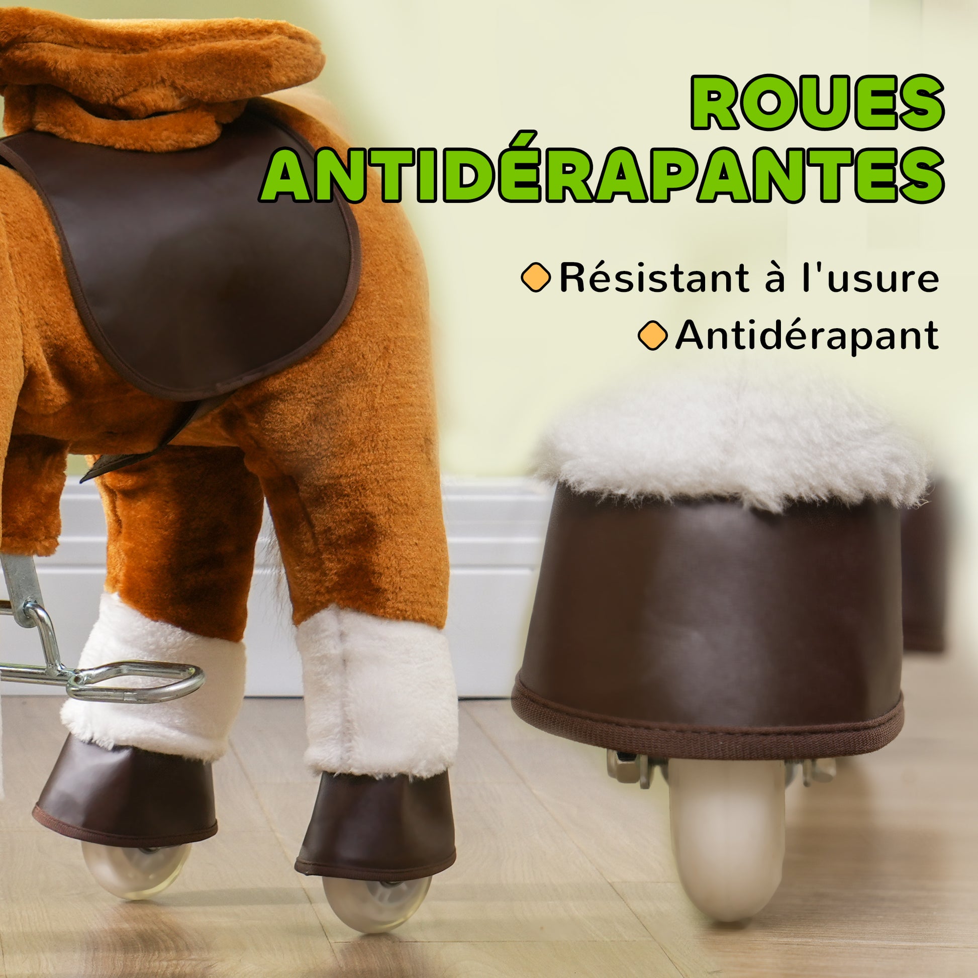 Children's Ride-On Horse, Horse on Wheels, with Raised Saddle, Sound Effect, for Children 3-5 Years Old, Max Load 60 kg, Brown