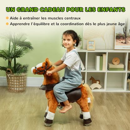 Children's Ride-On Horse, Horse on Wheels, with Raised Saddle, Sound Effect, for Children 3-5 Years Old, Max Load 60 kg, Brown
