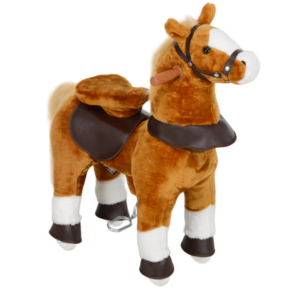 Children's Ride-On Horse, Horse on Wheels, with Raised Saddle, Sound Effect, for Children 3-5 Years Old, Max Load 60 kg, Brown