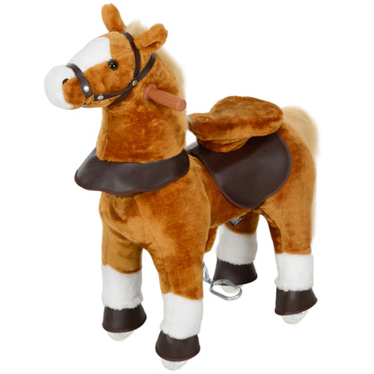 Children's Ride-On Horse, Horse on Wheels, with Raised Saddle, Sound Effect, for Children 3-5 Years Old, Max Load 60 kg, Brown