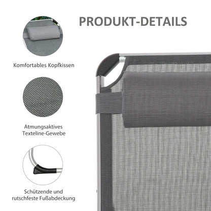Folding Sun Lounger Garden Lounger with Pillow Recliner with 4 Adjustable Backrest Camping Lounger up to 120 kg Load Capacity for Outdoor Park, Garden, Gray