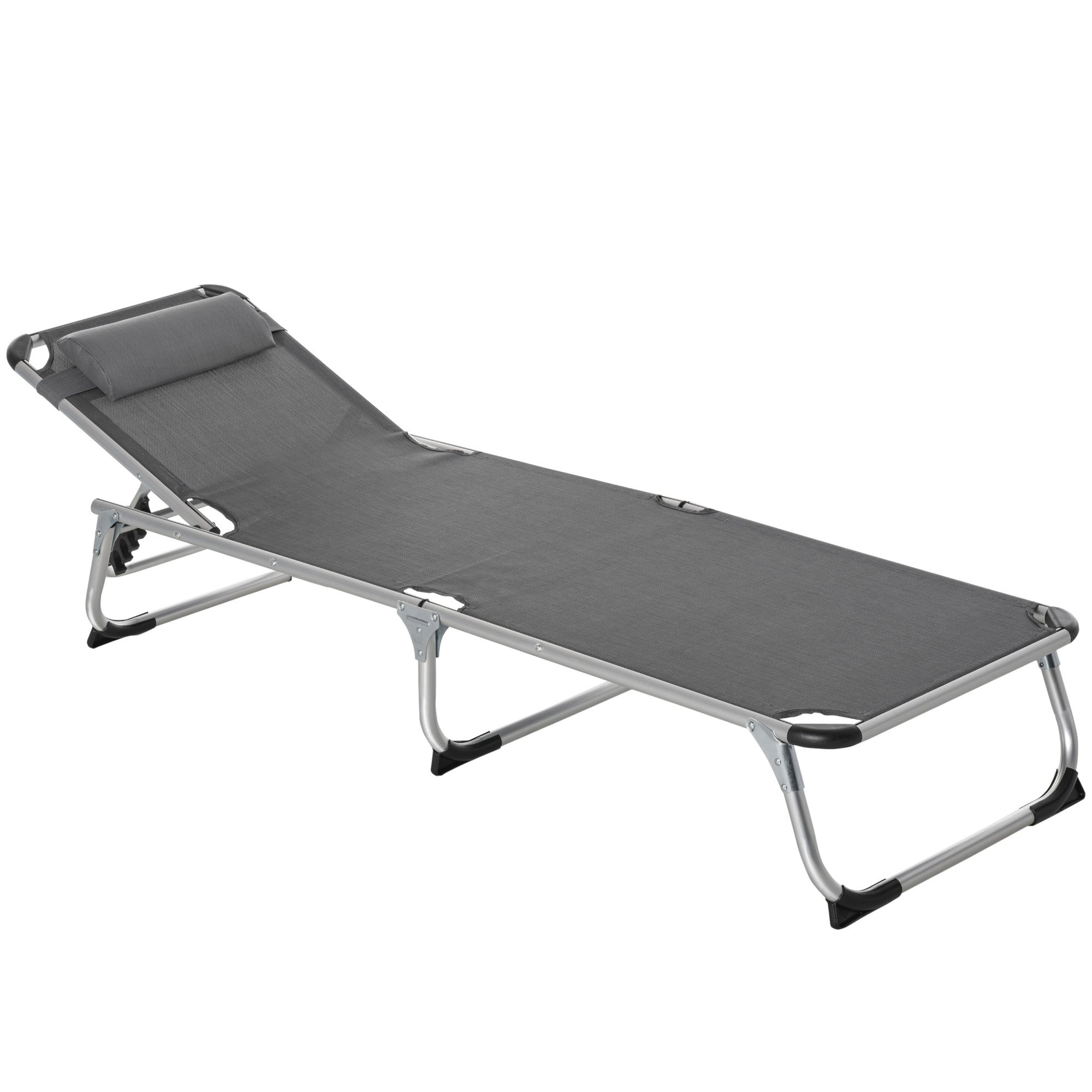 Folding Sun Lounger Garden Lounger with Pillow Recliner with 4 Adjustable Backrest Camping Lounger up to 120 kg Load Capacity for Outdoor Park, Garden, Gray