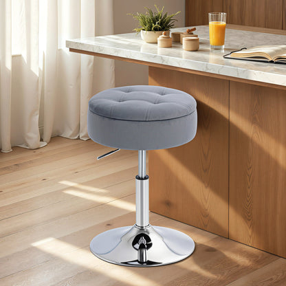 Velvet Bar Stool with Hidden Storage, Swivel & Height Adjustable Counter Stool, Gray