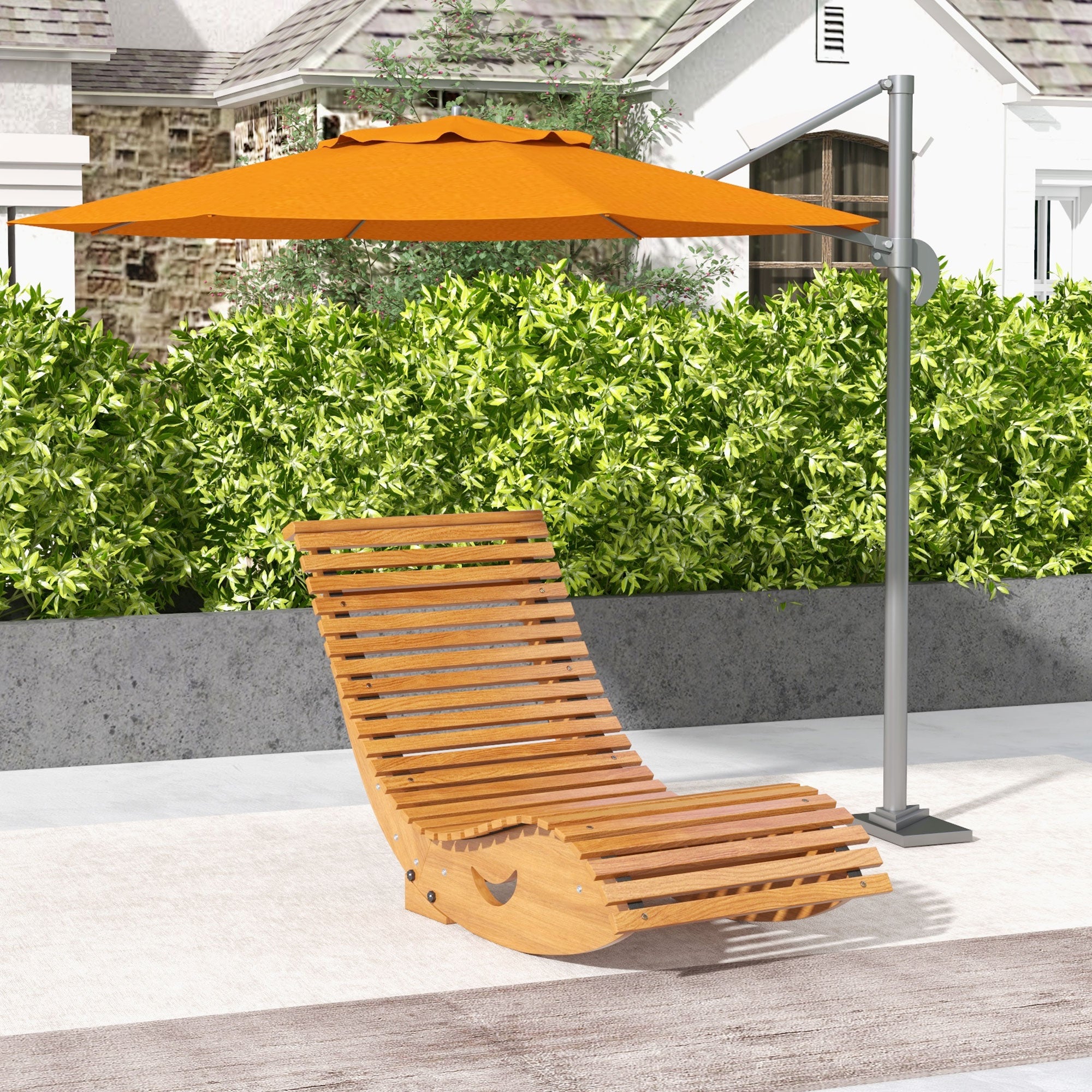 Rocking Chair, Rocking Lounger Wood, Garden Lounger, Ergonomic Swing Chair with S-Shape, Tilt Protection, up to 120 kg Load Capacity for Balcony, Terrace, Teak, 130 x 60 x 60 cm