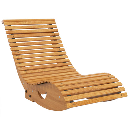 Rocking Chair, Rocking Lounger Wood, Garden Lounger, Ergonomic Swing Chair with S-Shape, Tilt Protection, up to 120 kg Load Capacity for Balcony, Terrace, Teak, 130 x 60 x 60 cm