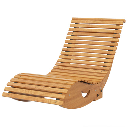 Rocking Chair, Rocking Lounger Wood, Garden Lounger, Ergonomic Swing Chair with S-Shape, Tilt Protection, up to 120 kg Load Capacity for Balcony, Terrace, Teak, 130 x 60 x 60 cm