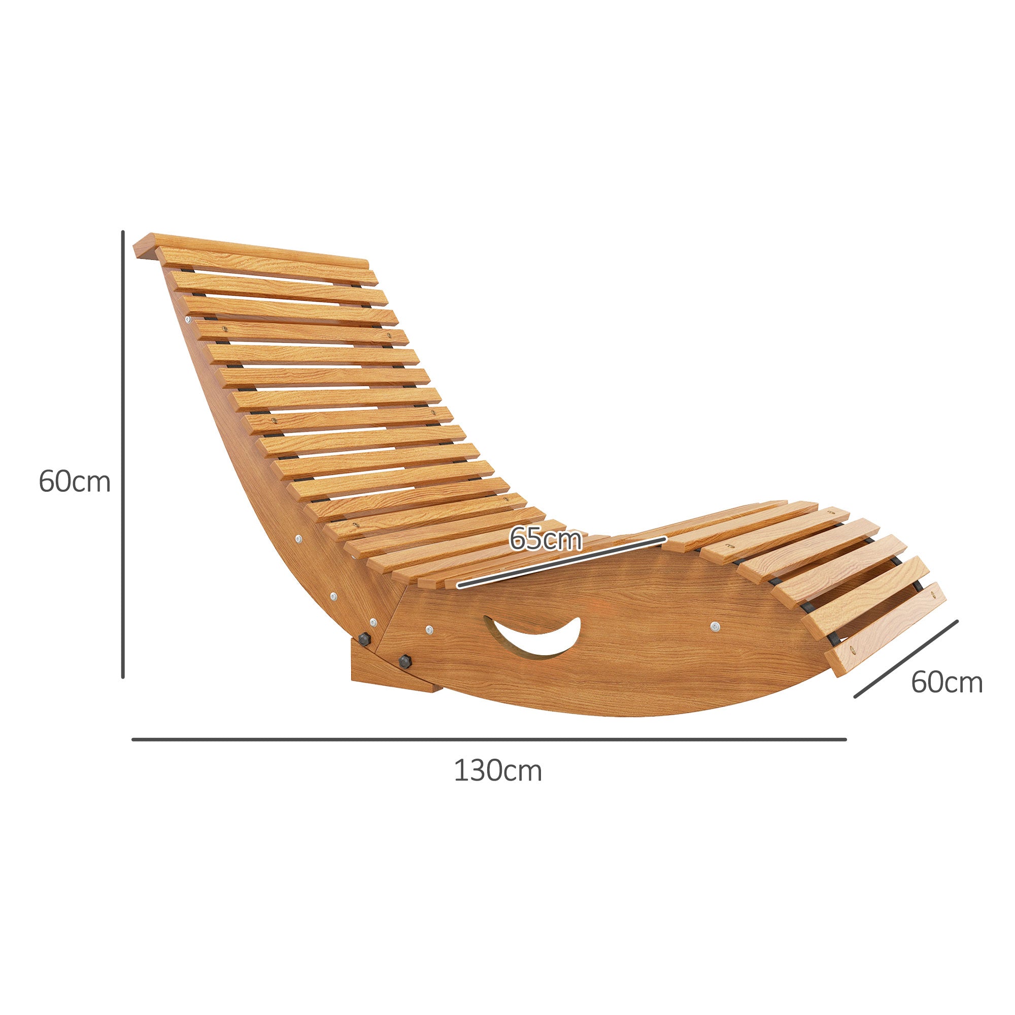 Rocking Chair, Rocking Lounger Wood, Garden Lounger, Ergonomic Swing Chair with S-Shape, Tilt Protection, up to 120 kg Load Capacity for Balcony, Terrace, Teak, 130 x 60 x 60 cm