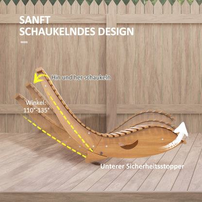 Rocking Chair, Rocking Lounger Wood, Garden Lounger, Ergonomic Swing Chair with S-Shape, Tilt Protection, up to 120 kg Load Capacity for Balcony, Terrace, Teak, 130 x 60 x 60 cm