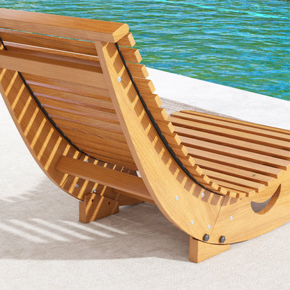 Rocking Chair, Rocking Lounger Wood, Garden Lounger, Ergonomic Swing Chair with S-Shape, Tilt Protection, up to 120 kg Load Capacity for Balcony, Terrace, Teak, 130 x 60 x 60 cm
