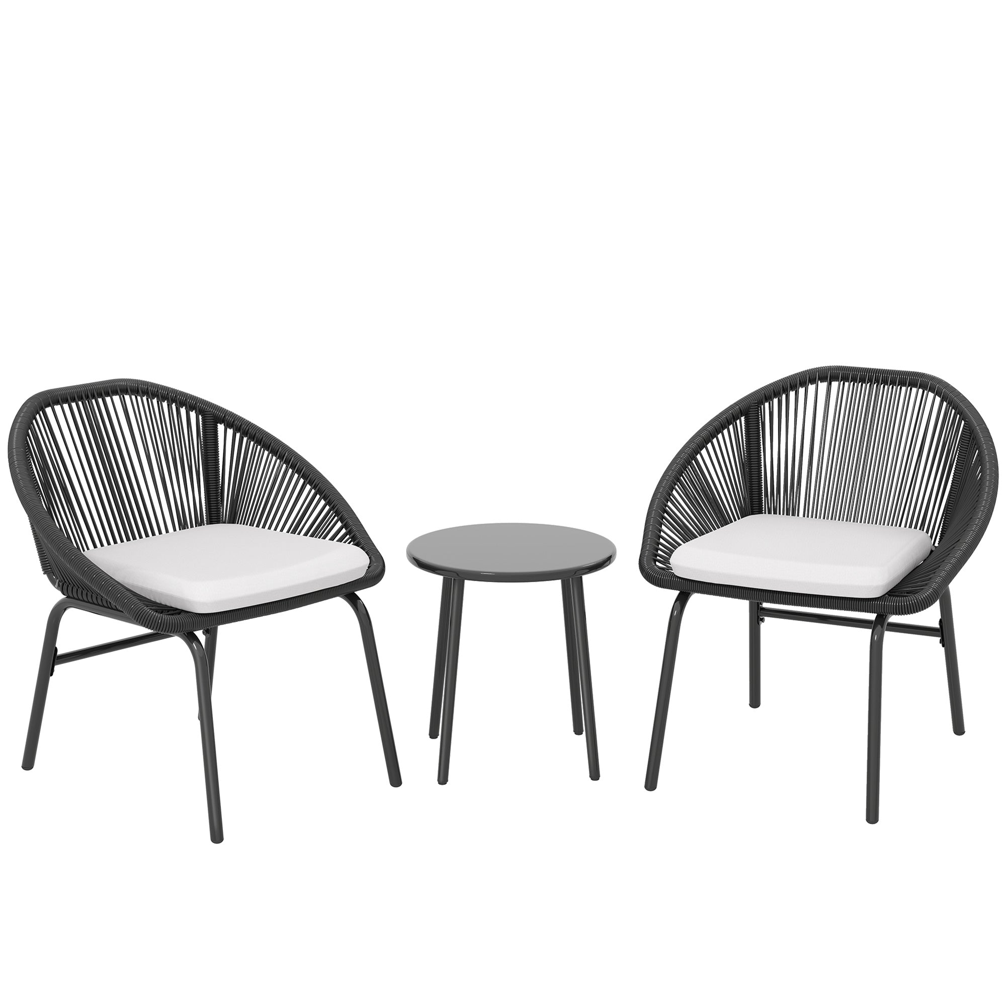 3-piece garden set for 2 people with soft seat cushions with black resin wicker and epoxy steel