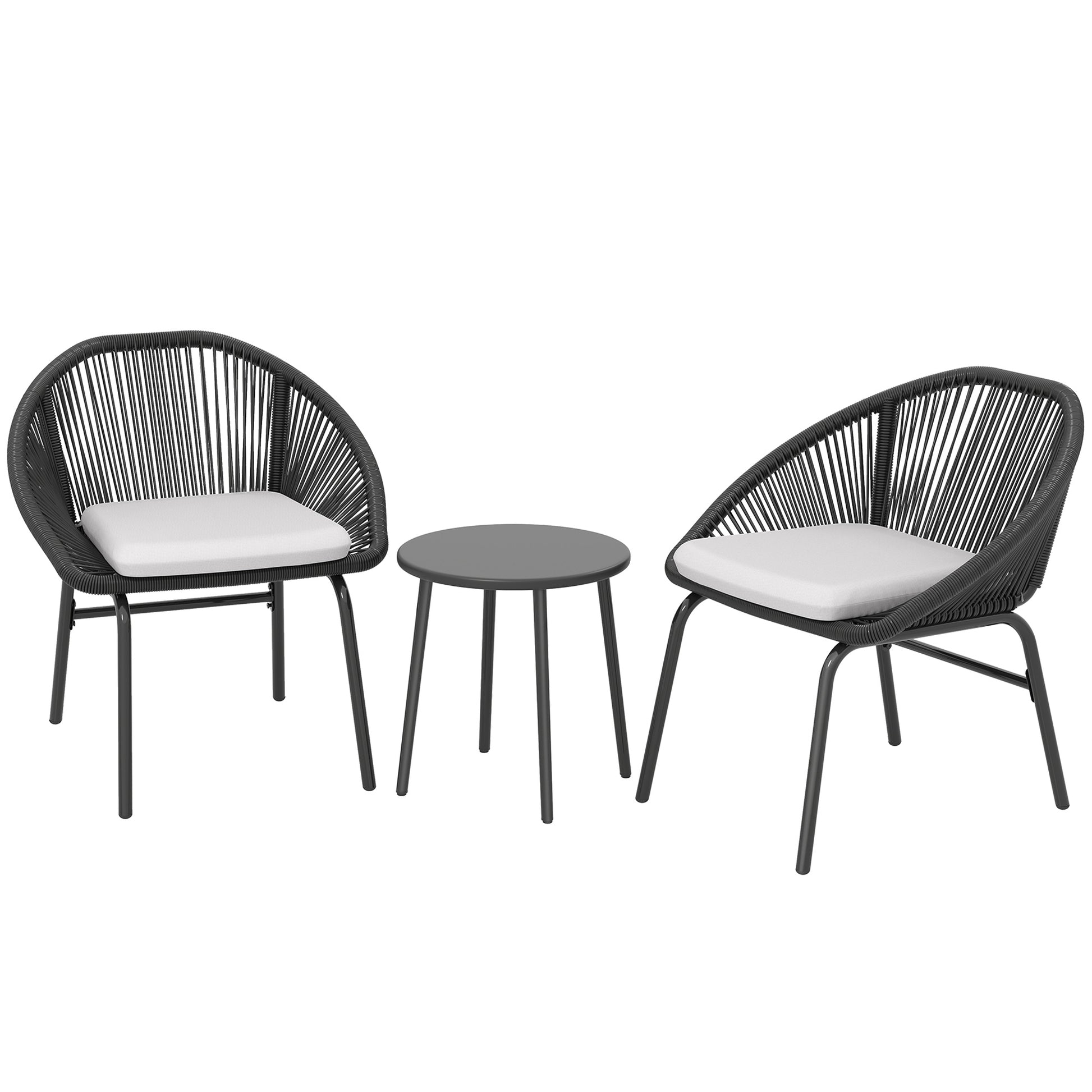 3-piece garden set for 2 people with soft seat cushions with black resin wicker and epoxy steel