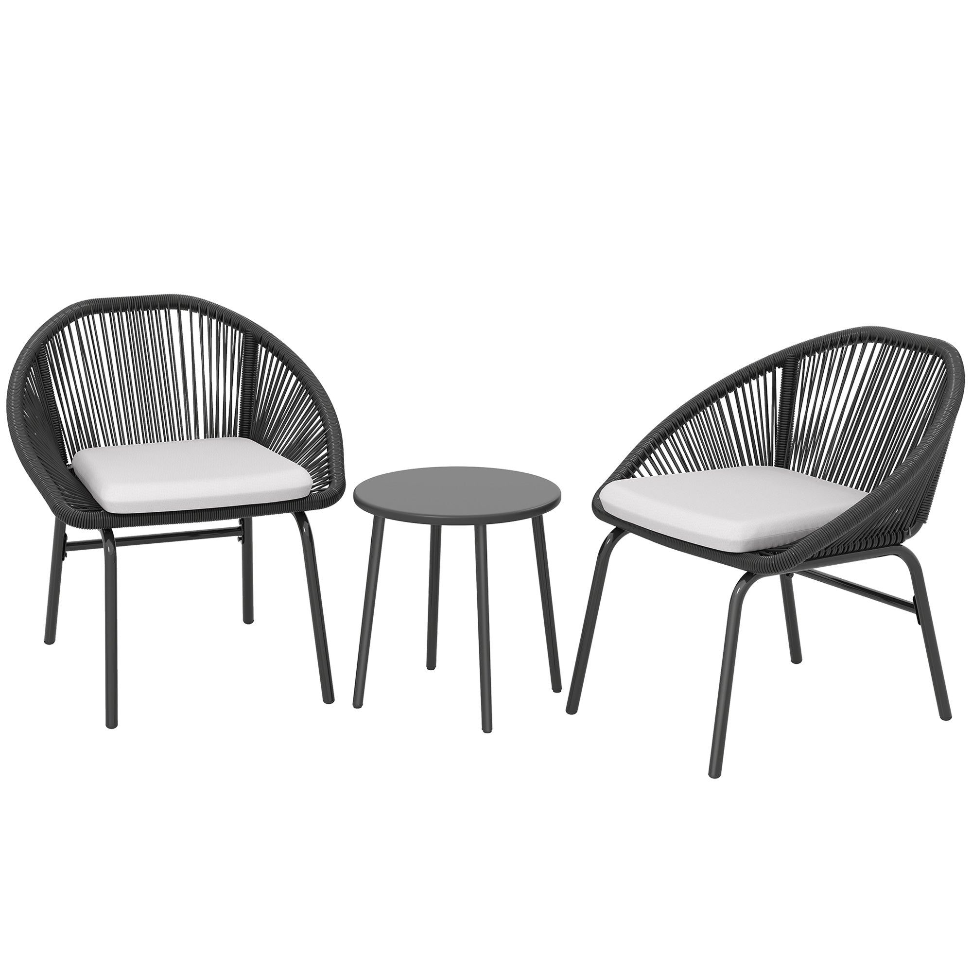 3-piece garden set for 2 people with soft seat cushions with black resin wicker and epoxy steel