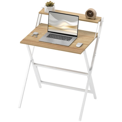 Foldable Computer Desk 25.8 x 17.7 in with Storage Shelf — Compact Writing Desk for Bedrooms & Small Spaces, Natural Wood