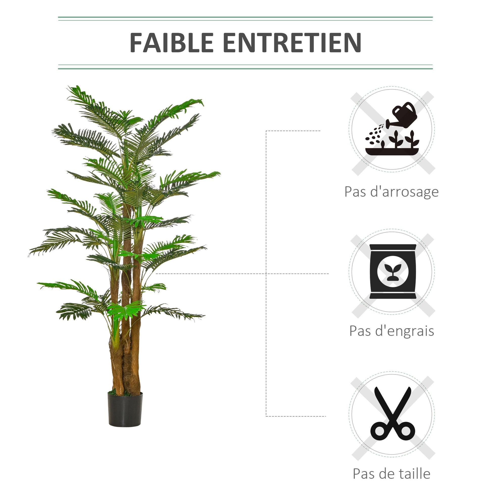 Artificial Palm Tree H.1.85m Artificial Tree Trunk Branches Lichen Leaves Grand Realism Pot Included