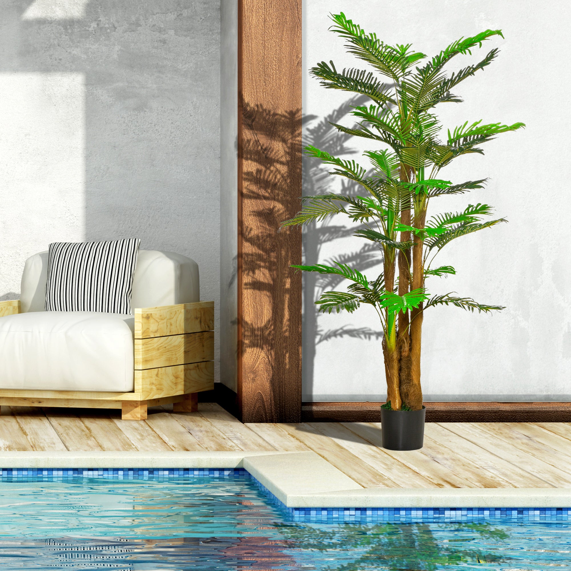 Artificial Palm Tree H.1.85m Artificial Tree Trunk Branches Lichen Leaves Grand Realism Pot Included