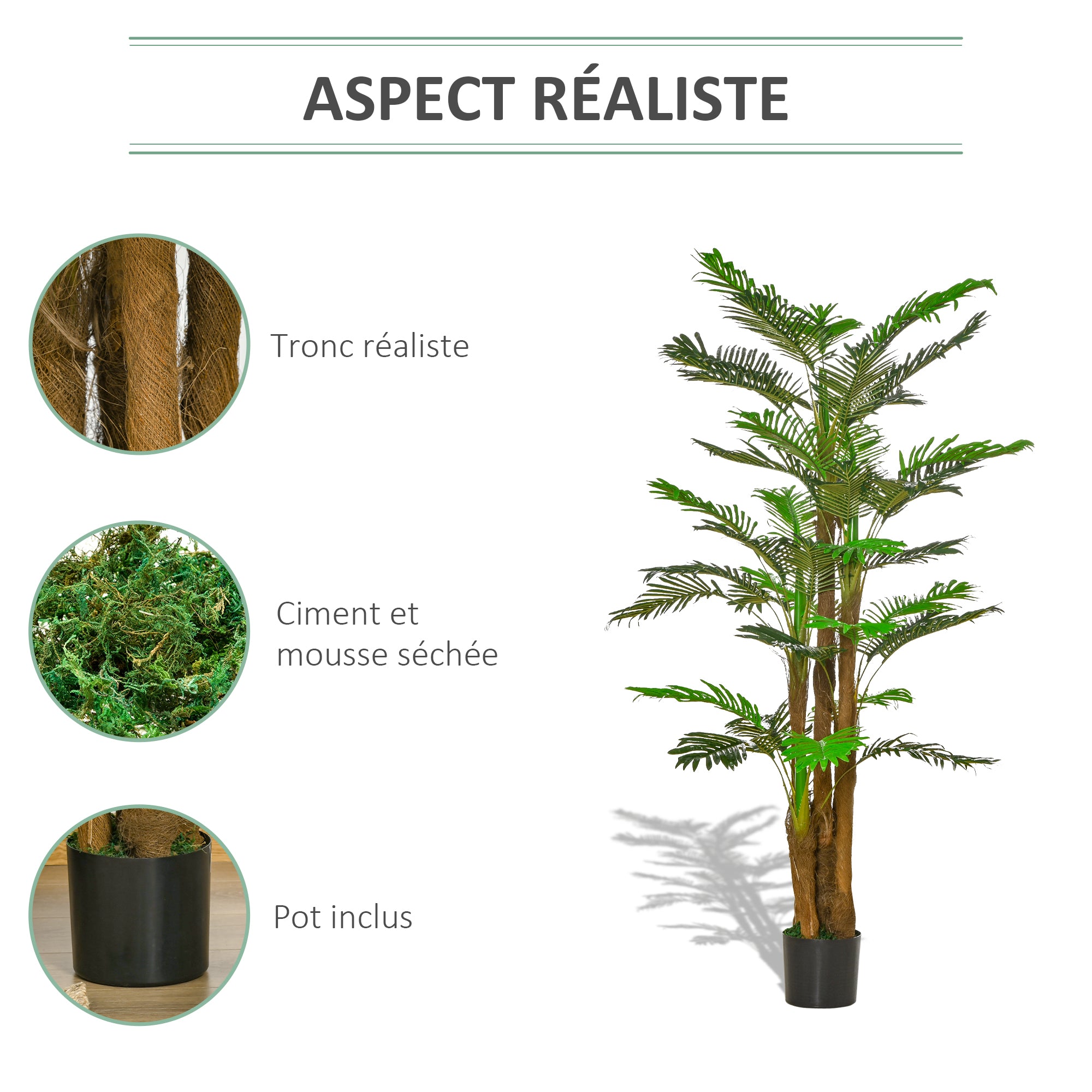 Artificial Palm Tree H.1.85m Artificial Tree Trunk Branches Lichen Leaves Grand Realism Pot Included