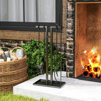 5-Piece Fireplace Companion Set, Fireplace Tool Set, Metal Fireplace Accessories, with Broom, Shovel, Tongs, Poker, and Stand, Black