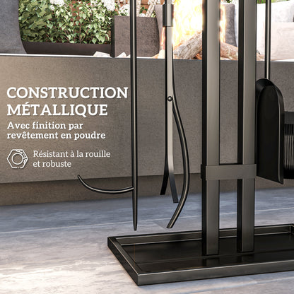 5-Piece Fireplace Companion Set, Fireplace Tool Set, Metal Fireplace Accessories, with Broom, Shovel, Tongs, Poker, and Stand, Black