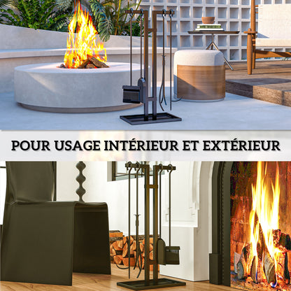 5-Piece Fireplace Companion Set, Fireplace Tool Set, Metal Fireplace Accessories, with Broom, Shovel, Tongs, Poker, and Stand, Black