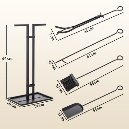 5-Piece Fireplace Companion Set, Fireplace Tool Set, Metal Fireplace Accessories, with Broom, Shovel, Tongs, Poker, and Stand, Black
