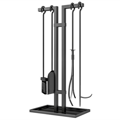 5-Piece Fireplace Companion Set, Fireplace Tool Set, Metal Fireplace Accessories, with Broom, Shovel, Tongs, Poker, and Stand, Black