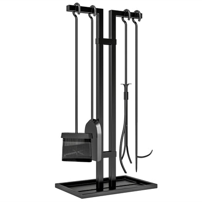 5-Piece Fireplace Companion Set, Fireplace Tool Set, Metal Fireplace Accessories, with Broom, Shovel, Tongs, Poker, and Stand, Black
