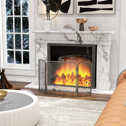 Fireplace Guard, Foldable Fireguard with 3 Panels, Spark Protection Screen for Living Room, Bedroom, Metal, 96 x 56 cm, Black