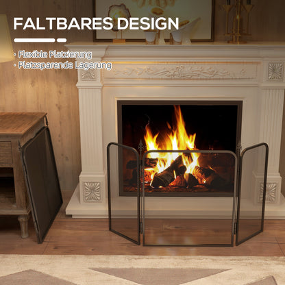 Fireplace Guard, Foldable Fireguard with 3 Panels, Spark Protection Screen for Living Room, Bedroom, Metal, 96 x 56 cm, Black